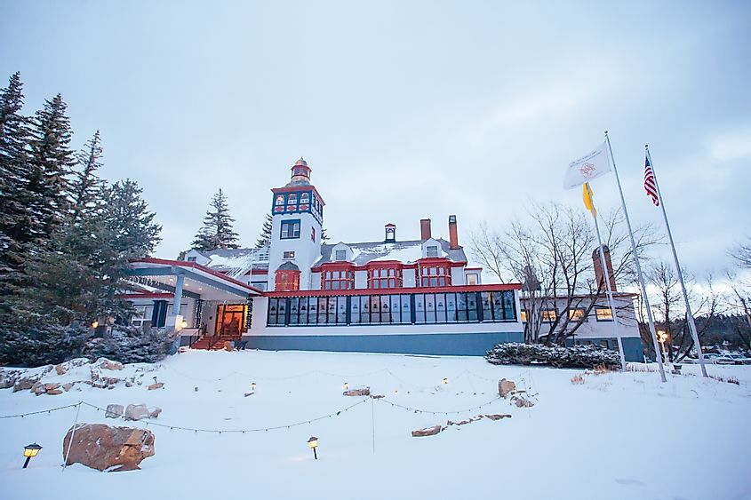 The Lodge Hotel in town of Cloudcroft in New Mexico after a winter snow storm