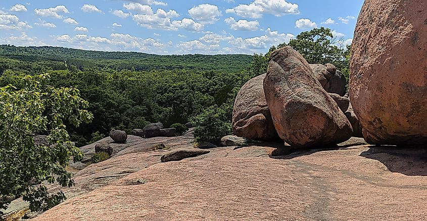 Massive granite boulders are a major attraction at the Elephant Rocks State Park, Missouri.