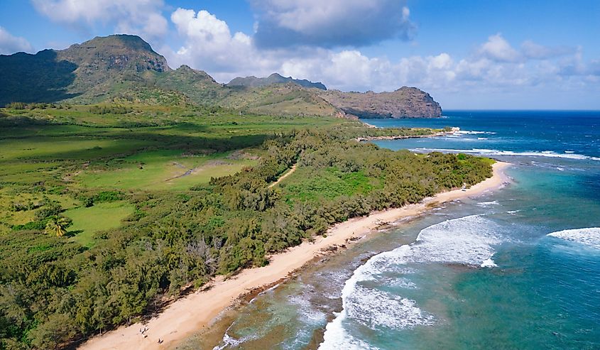 Mahaulepu Gillins Beach, a secluded beach in Koloa, Kauai, Hawaii.