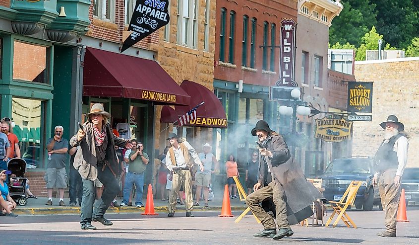 Actors reenact a historic gunfight in Deadwood.