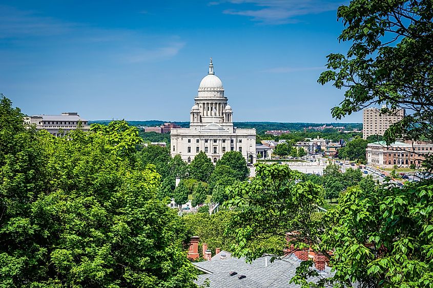 View of the Rhode Island State House from Prospect Terrace Park, in Providence, Rhode Island.