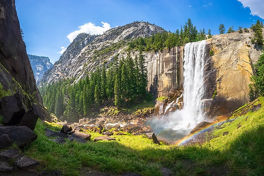  A stunning waterfall in the Yosemite National Park, California.