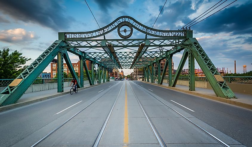 The Queen Street Bridge over the Lower Don River, in Toronto, Ontario.