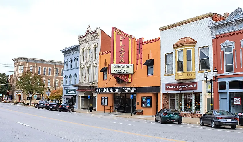 The business area in Ottawa, Kansas and its buildings