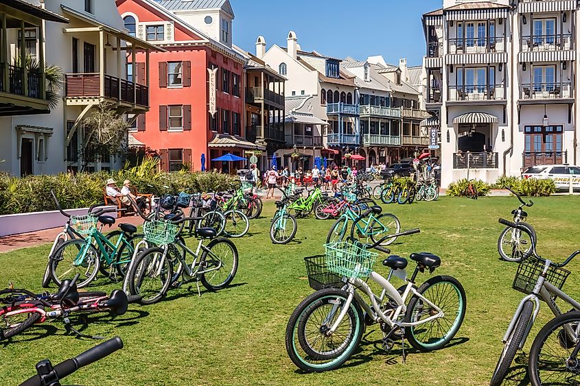 Bike riding is a popular recreation in sunny Rosemary Beach, Florida.