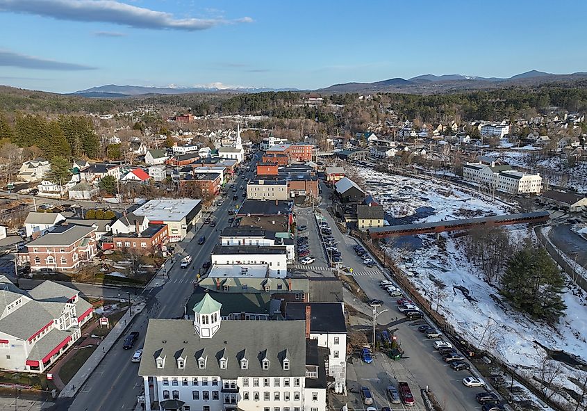 Aerial view of Main Street in Littleton, New Hampshire.