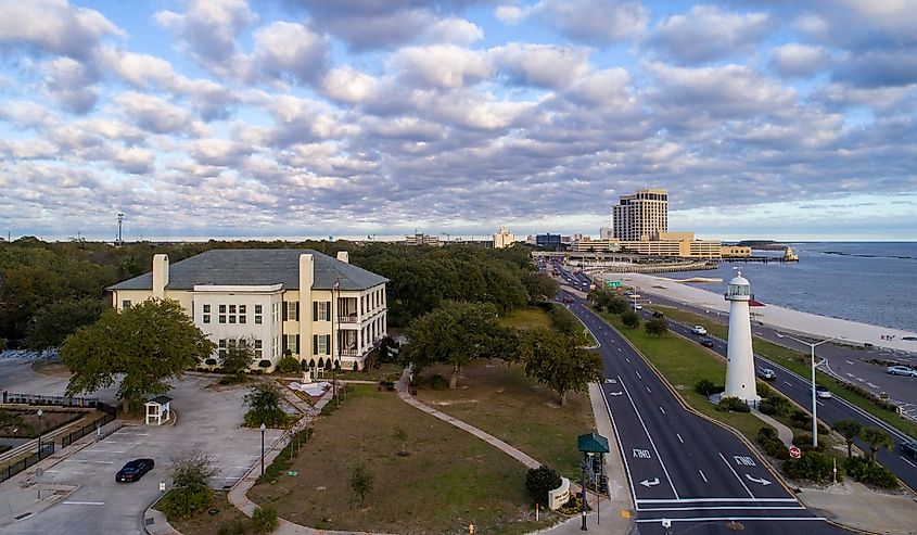 Cloudy blue sky above the city of Biloxi on the Mississippi Gulf Coast 