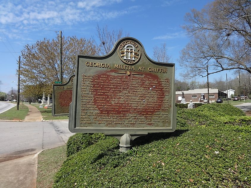 A historic marker in Griffin, Georgia.