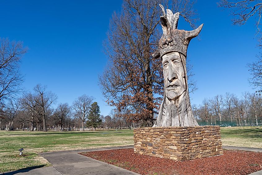 Trail of the Whispering Giants native American sculpture in Bob Noble Park, Paducah, Kentucky.