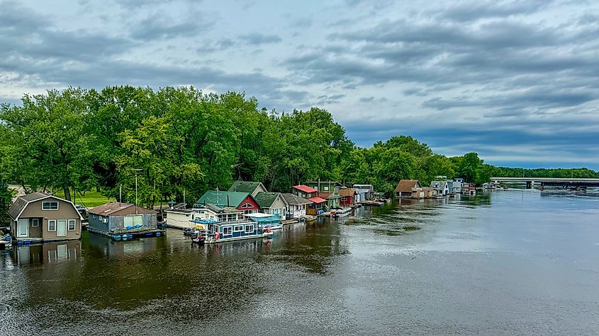 Houseboats in Mississippi River Near Winona, Minnesota