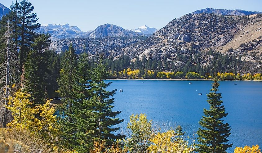 Beautiful vibrant panoramic view of June Lake, Mono County, California,