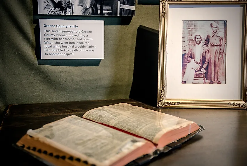 Hayneville, Alabama, USA - Feb. 3, 2015: A Bible is opened to Psalm 23 at Lowndes Interpretive Center in Hayneville, Alabama.