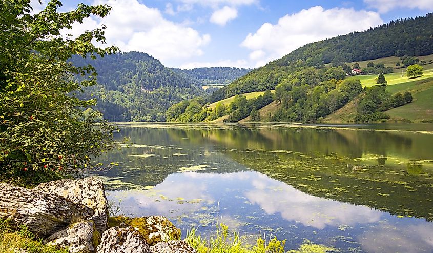 Landscape with the French and Swiss River Doubs, Franche-Comte, France.