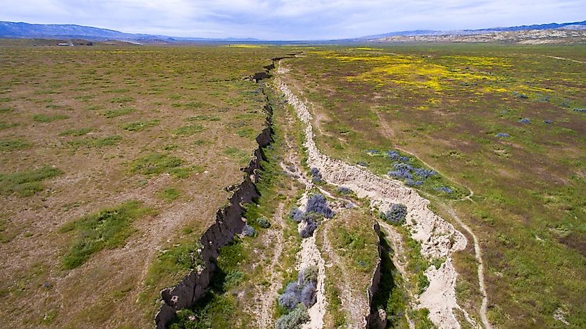 The San Andreas Fault runs through the Carizzo Plain National Monument in Southern California. 