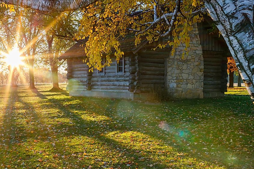 Replica cabin of the birthplace of Laura Ingalls Wilder in Stockholm, Wisconsin. Editorial credit: Aaron J Hill / Shutterstock.com