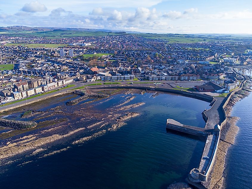 Saltcoats Harbour at low tide in Scotland.