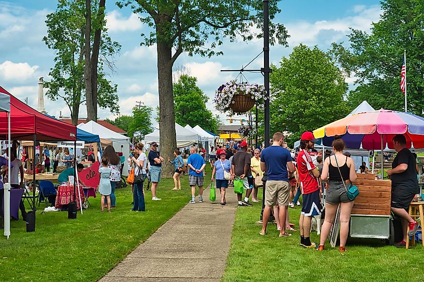 Visitors gather around vendor booths for A Taste of Twinsburg, Ohio