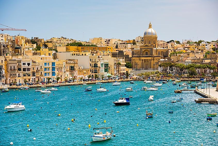 Yachts and boats from plan wiev to the bay near Valletta in Malta
