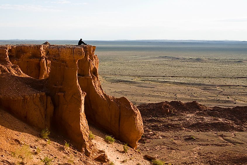 Sandstone formations of Bayanzag (Flaming Cliffs) in the southern Gobi Desert, Mongolia