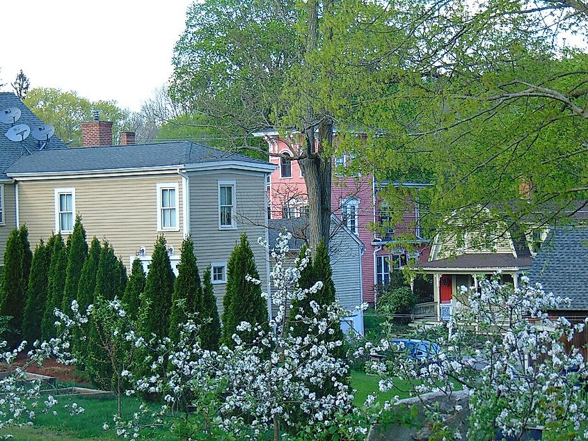 Homes in Windham, Connecticut, with flowers blooming