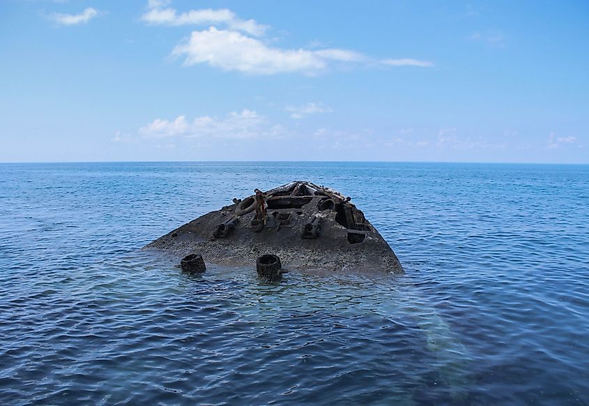 Sunken boat in Bermuda triangle.