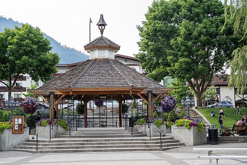 Pavillion in a park in downtown Leavenworth Washington,