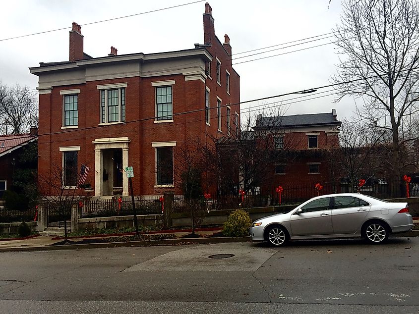 Greek Revival urban mansion on Garrard Street in Covington's Licking Riverside Historic District, near Southgate in Newport, across the Ohio River from downtown Cincinnati