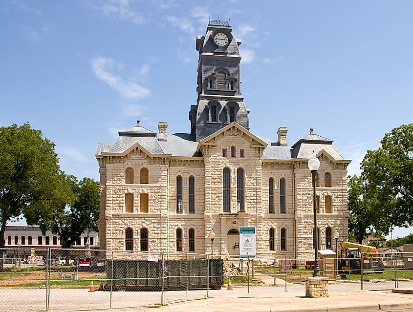 Hood County Courthouse during renovation in Granbury, Texas. 
