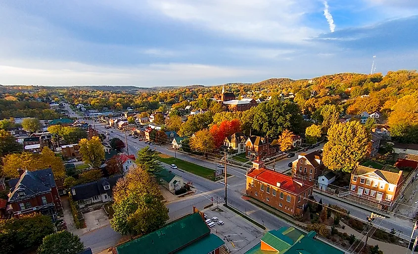 Aerial view of Market Street in Hermann, Missouri.