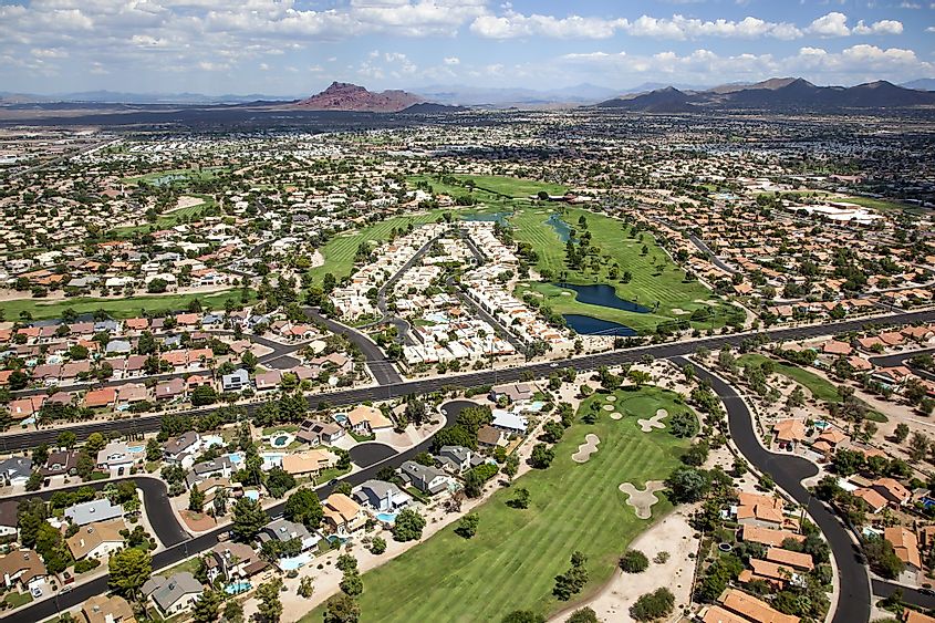 Beautiful golf course near Red Mountain in east Mesa, Arizona