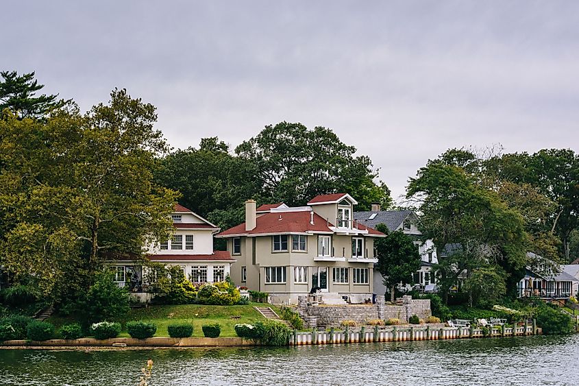 Houses along the Deal Lake in Asbury Park, New Jersey