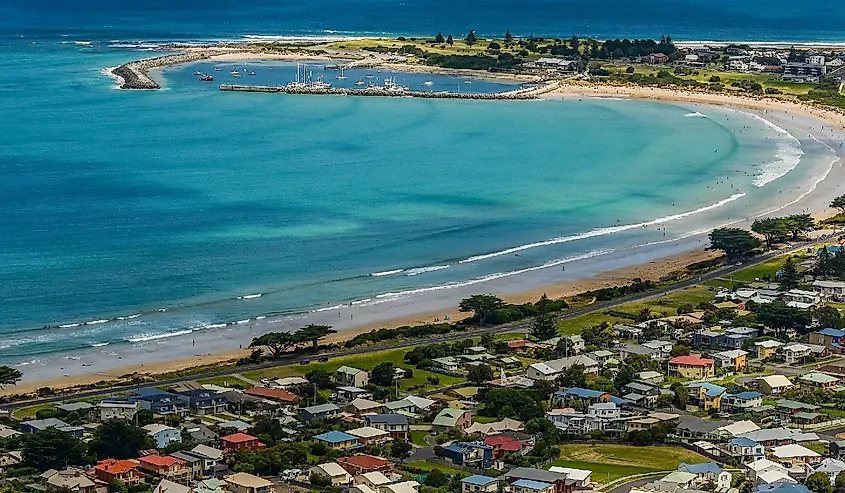 A favorite surfing spot on the Australian Pacific coast in Apollo Bay.