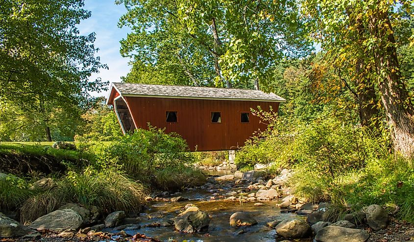 Covered bridge over Falls Brook at Kent Falls State Park