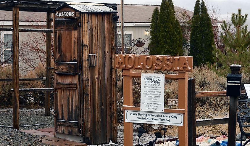 The Republic of Molossia with closed borders to the USA is a micronation, or unrecognized country, located near Dayton, Nevada.