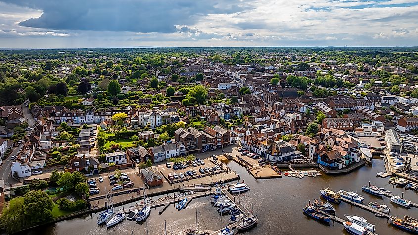 The Lymington River and port along Lymington, England.