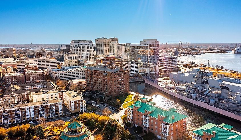 Aerial view of Norfolk, Virginia. Image credit CoL Wilson via AdobeStock.