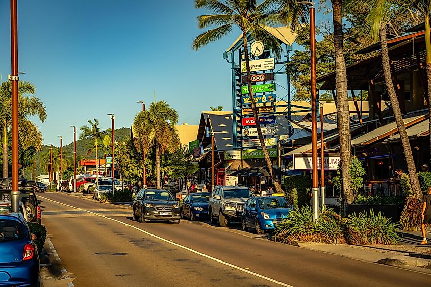 Main shopping street in Airlie Beach, Queensland