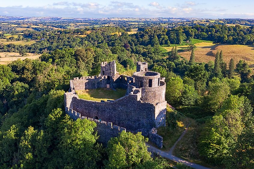 Aerial view to Dinefwr Castle on a sunny day in Llandeilo, Wales