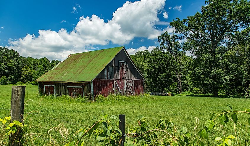 A view of an old barn in the foothills of the Blue Ridge Mountains in Floyd County, Virginia.