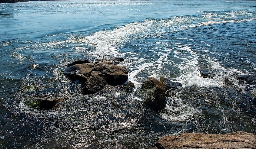Reversing tidal falls at Reversing Falls Park in Pembroke, Maine.