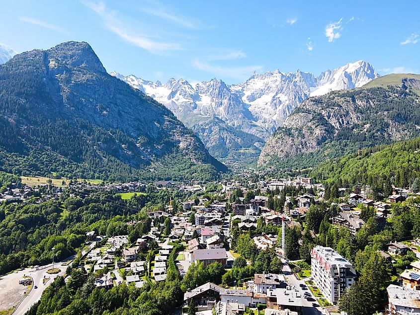 Aerial view of Courmayeur, Italy.