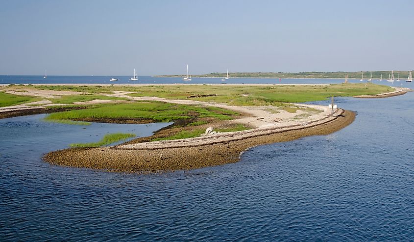 Rocky shoreline of Cuttyhunk and the blue ocean