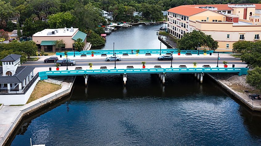 View of Cotee River Bridge and downtown New Port Richey, Florida