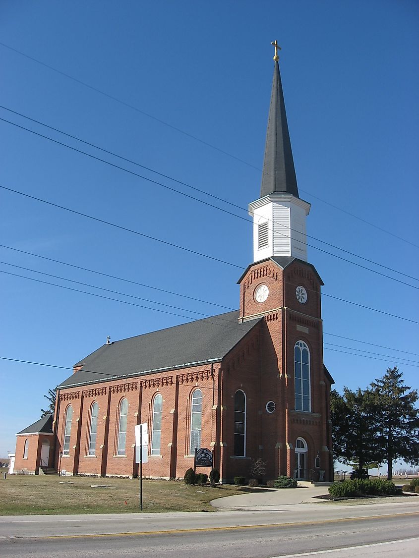 Front and eastern side of St. Aloysius' Catholic Church, located along State Route 274
