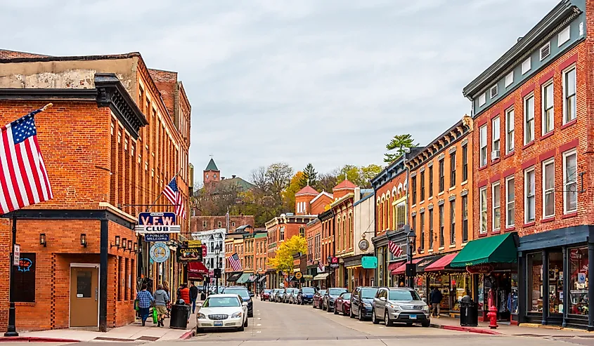 Historic district and Main Street in Galena, Illinois.