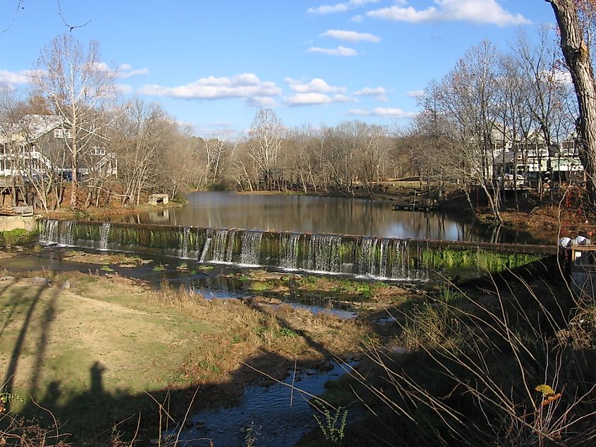 Buck Creek Dam in Helena, AL during low flow. Also known as Davidson Dam