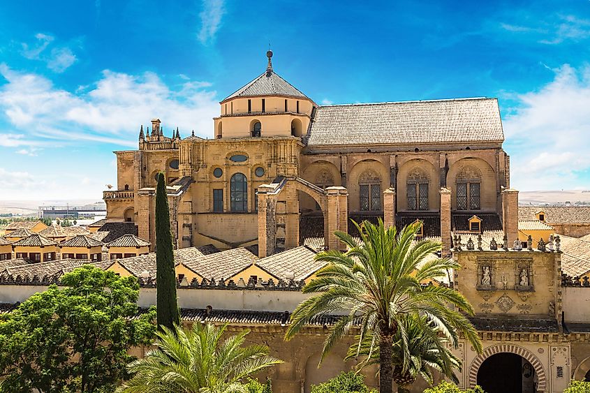 Panoramic view of the Great Mosque (Mezquita Cathedral) in Cordoba on a beautiful summer day in Spain.
