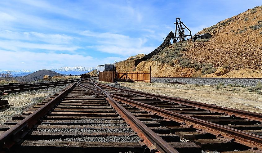 Railroad in historic Gold Hill, Nevada. 