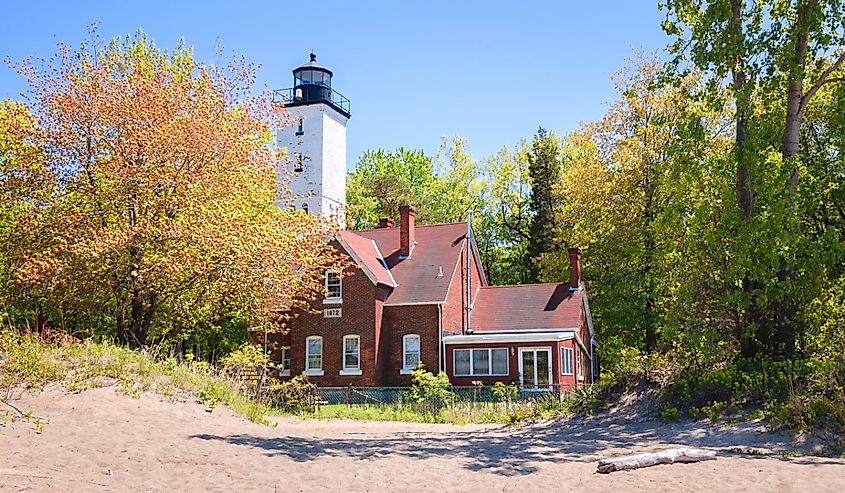 Presque Isle State Park with fall colors on the beach