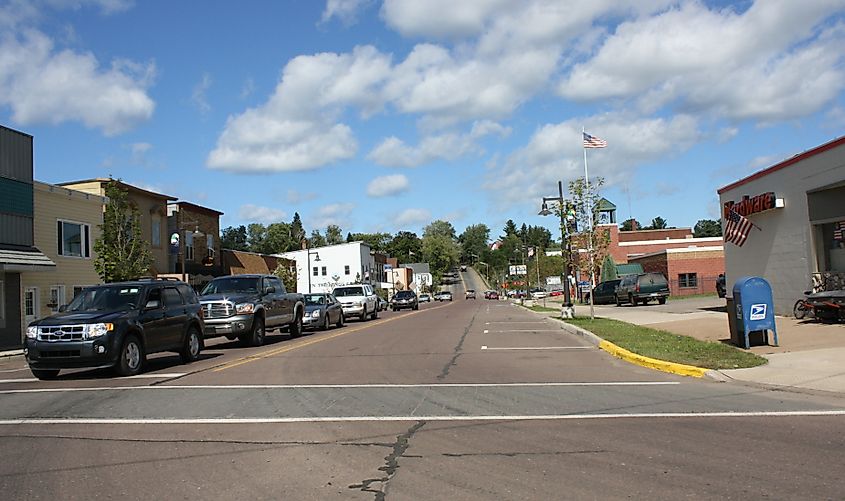 Downtown and main street in L'Anse, Michigan